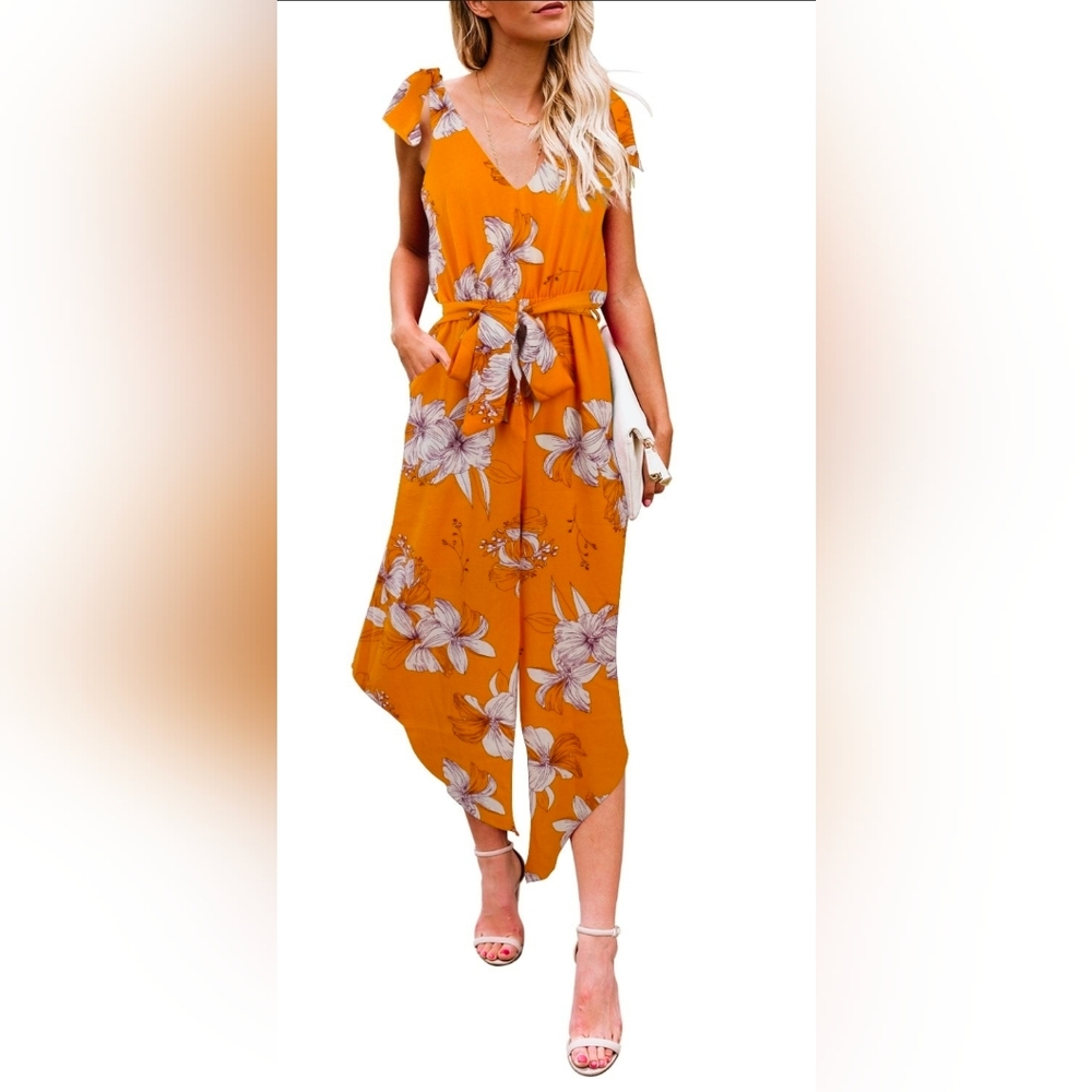 Belogsci Orange Floral Jumpsuit